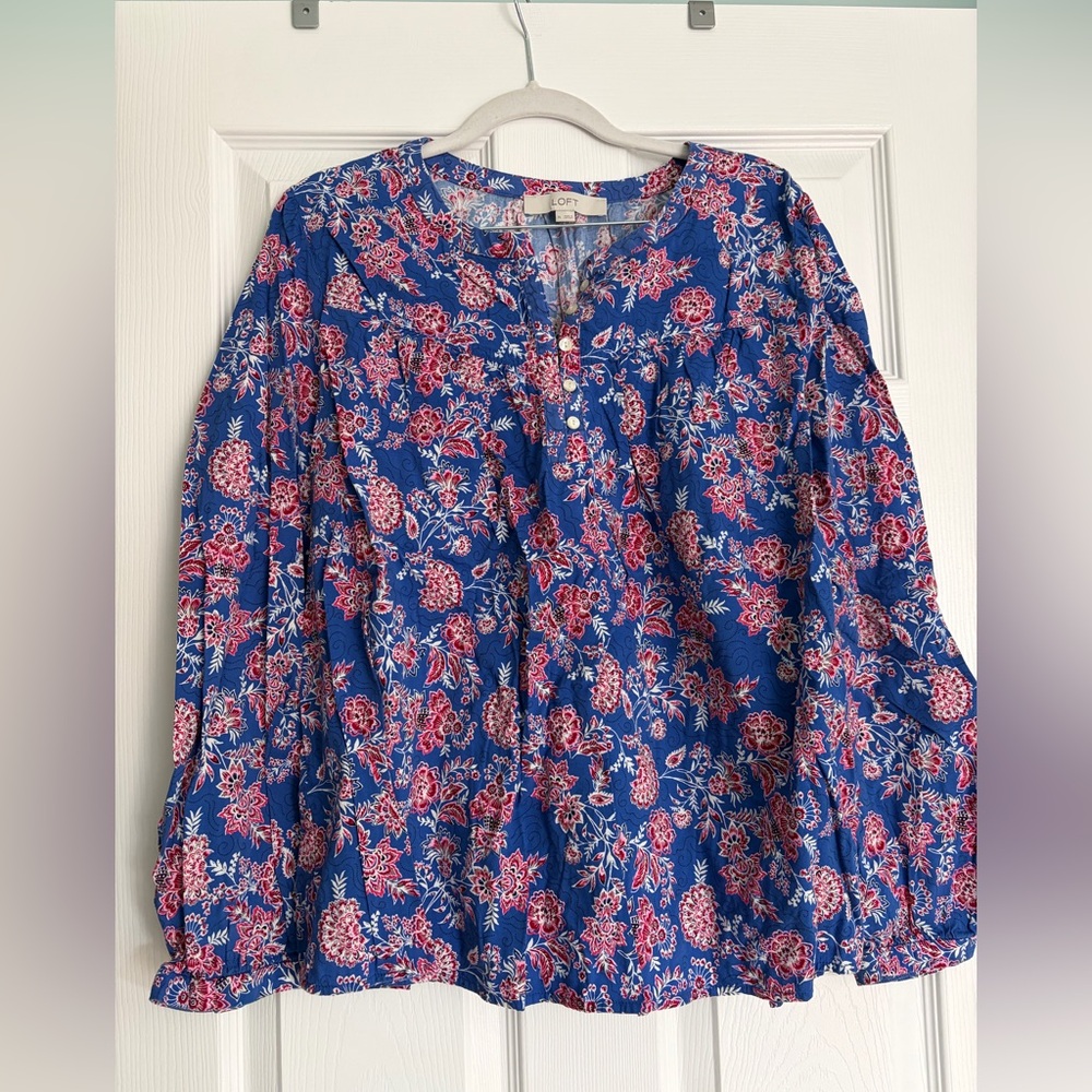 LOFT Floral Blouse in Blue and Pink